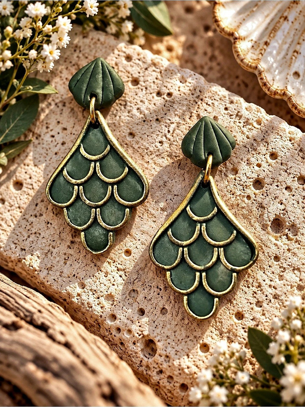 Green & Gold Drop Earrings